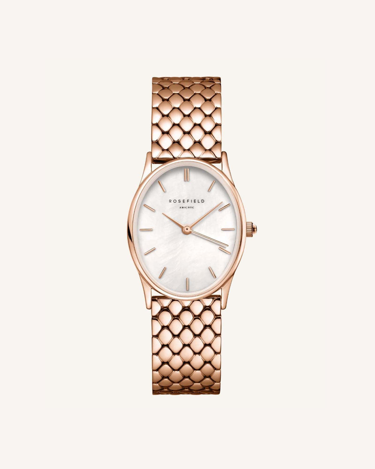 The Oval Rose Gold Steel Strap leftcolumn