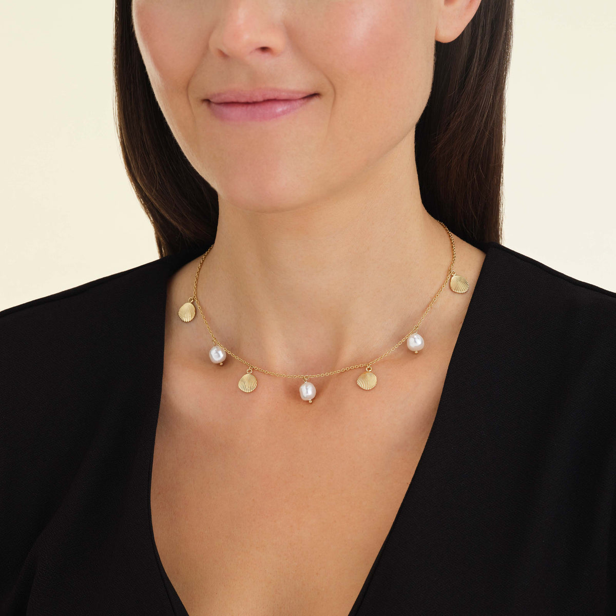 Multi shell and pearl necklace JMSPNG-J161,leftcolumn,