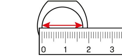 <p><strong>What do you need:</strong><br/>- a ruler.<br/>- your ring or the ring of the person you are buying for.</p><p><strong>Measure the inner diameter of the ring and round up to the nearest mm within the table.</strong></p><p>The inner diameter of the ring is the size of the straight line from one side to the opposite side. The number of mm is your ring size. See the table to check which size you have.</p>